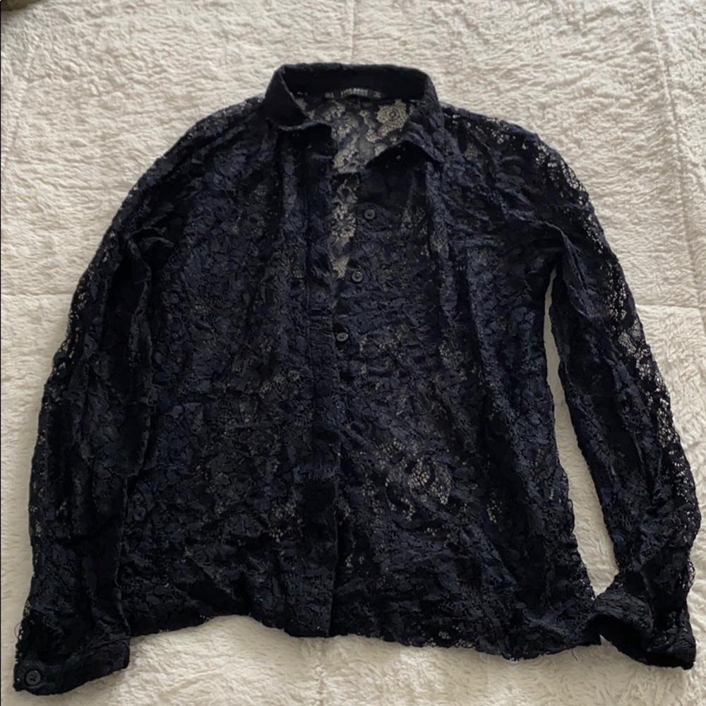 Laced Black Button Up with Collar. 🖤